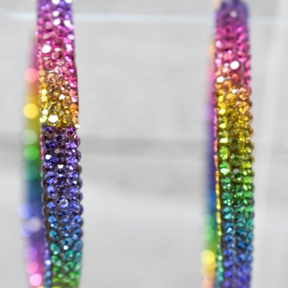 2.25" Boho Multicolor Pave Rhinestone Hoop Earring - Picture 2 of 11